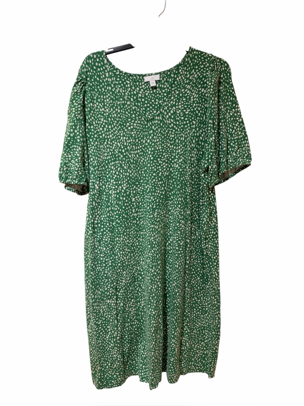Jjill V-Neck Pebble Dot Dress in Green and Cream| Size:  L (14)